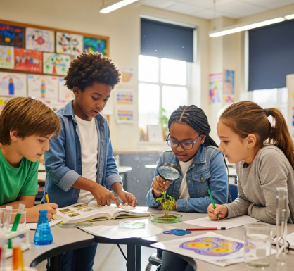 Students collaborating in class